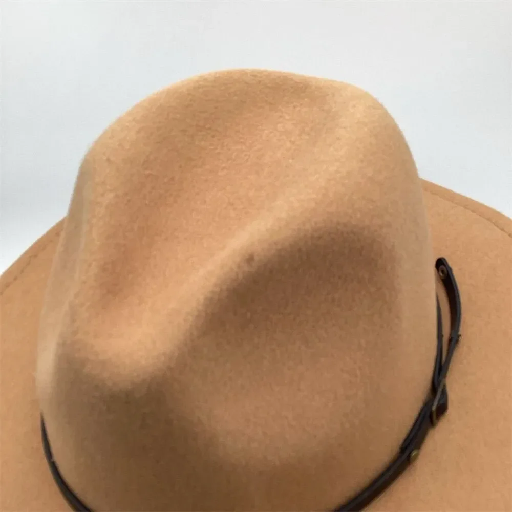 Unisex Brown‎ Wool Felt Fedora Hat with Leather Band